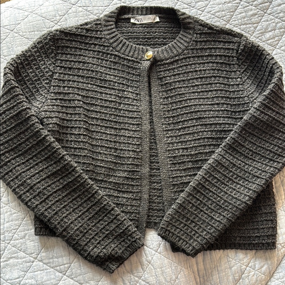 Zara Charcoal Ribbed Women's Cardigan